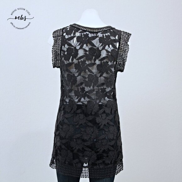 Lost April Lace Pom Pom Sleeveless Sheer Mini Dress Black Women S - Picture 5 of 10